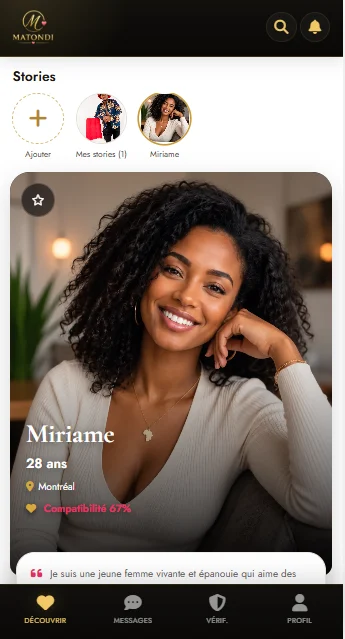 Profil dans l’application MATONDI